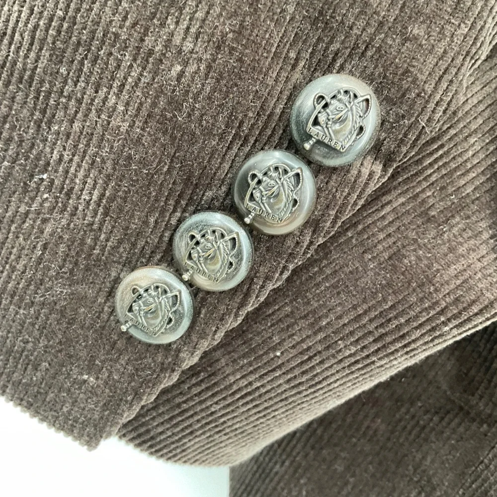 Lauren Ralph Lauren Women Brown Corduroy Blazer Jacket Crest Button Size 22W - Picture 10 of 12